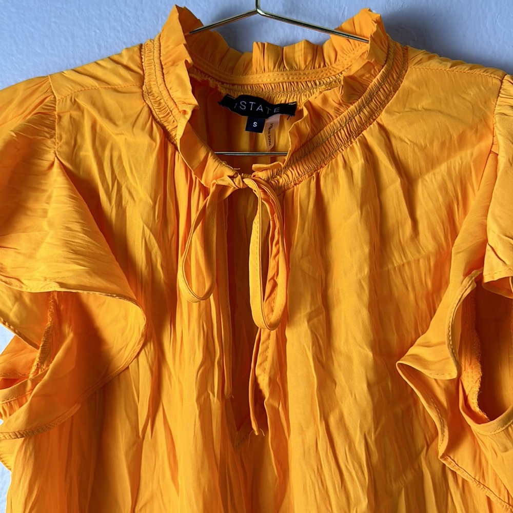 1. State Cap Flutter Sleeve Split V-Neck Front Ti… - image 5